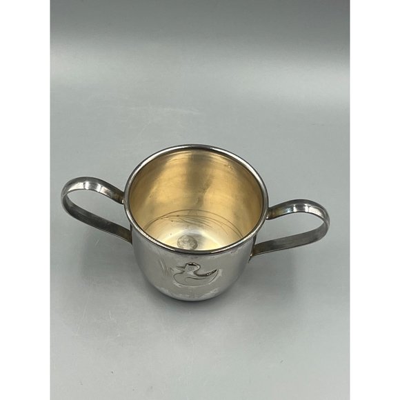 Vintage Dual Handle Silver Plated Baby/Sippy Cup w-Lid - Embossed Duck - Rebecca - Picture 7 of 9